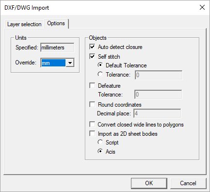 DXF/DWG Import Options Tab