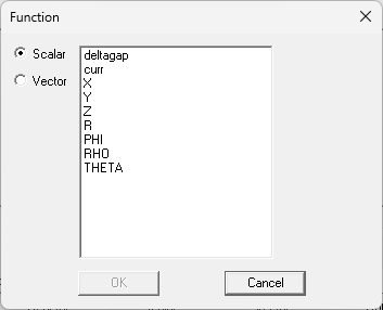 Function dialog, Scalar option selected.