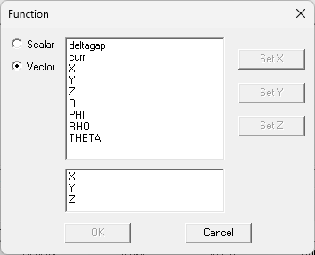 Function dialog, Vector option selected.