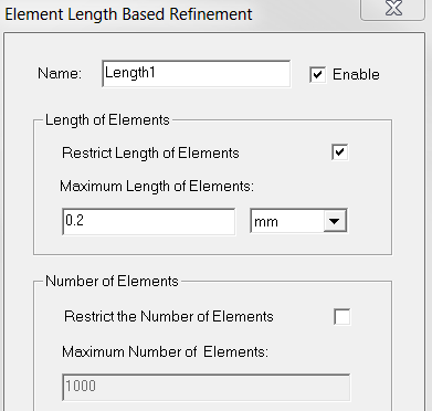 Element Length Based Refinement dialog box
