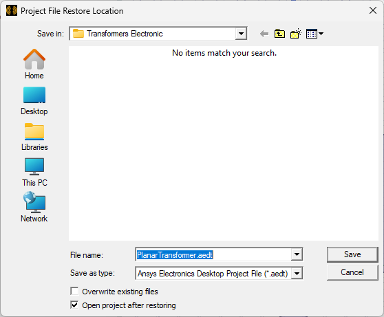 Project File Restore Location