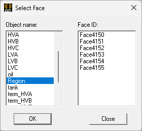 Select Face dialog.