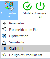 Optimetrics drop down menu, "Statistical" option highlighted.