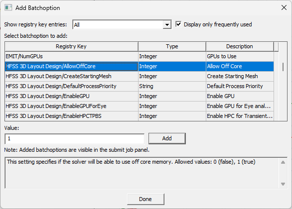 Add Batchoption dialog