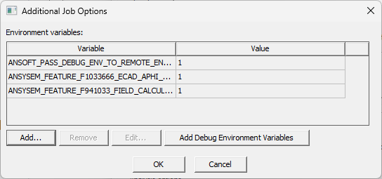 Additional Options dialog box.