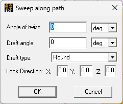 Sweep along path dialog.