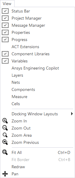 Schematic Editor View Menu
