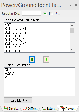Nets Window - Power/Ground Identification Tab