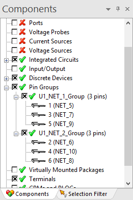 Components Workspace with Pin Groups