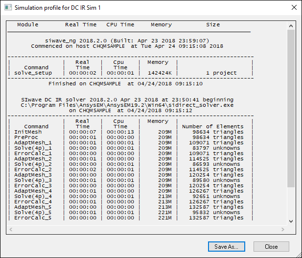 Simulation Profile - DC IR
