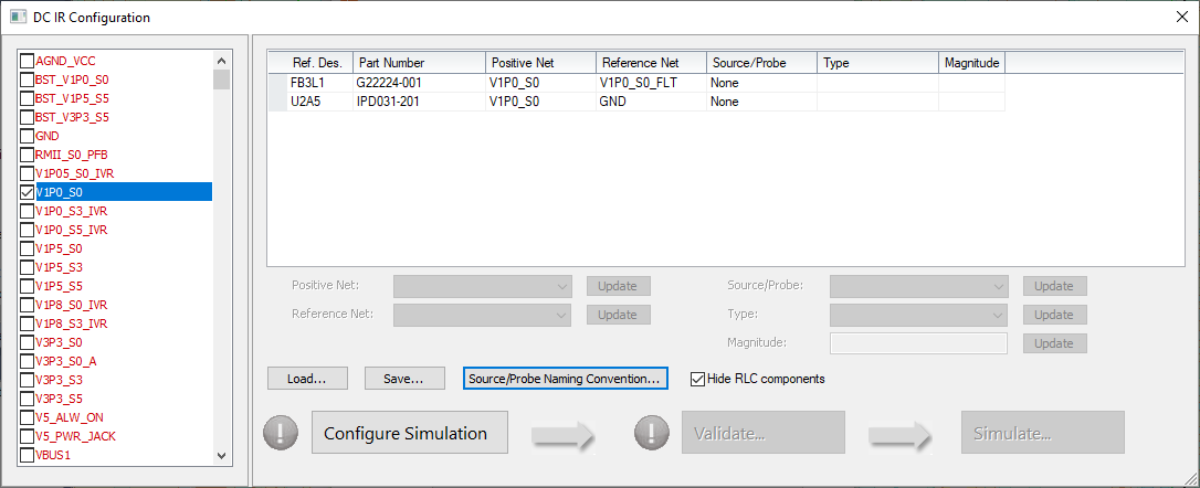 DC IR Configuration Window