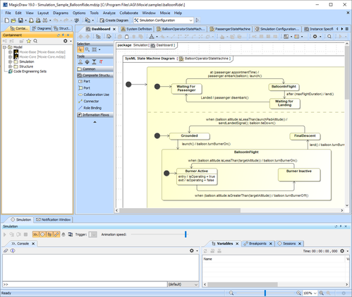 A Behavior Execution Engine simulation workflow in MagicDraw.