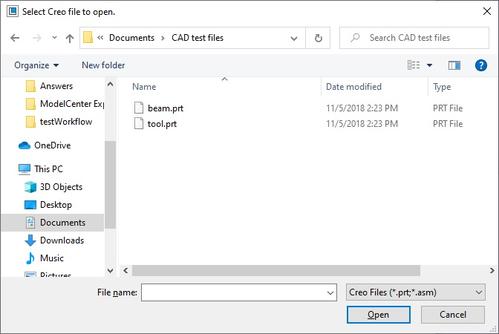 Navigate to the tool.prt example file.