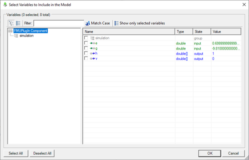 The Select Variables to include in the Model dialog displays all available variables.