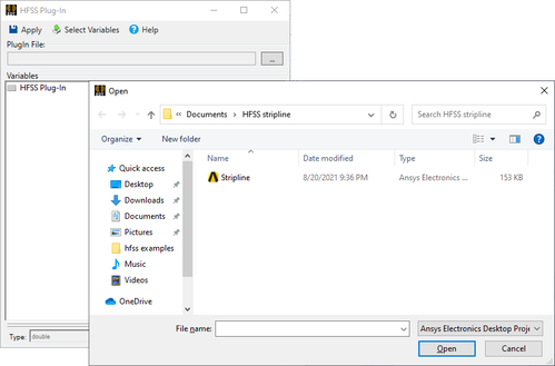 Browse for the location of the .aedt file and then click the Open button.