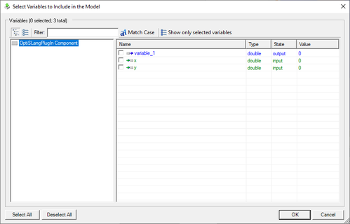 The Select Variables to include in the Model dialog displays all available variables.