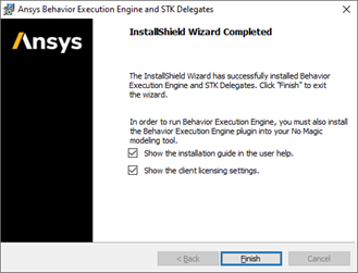 Click the Finish button after the Behavior Exection Engine is installed.