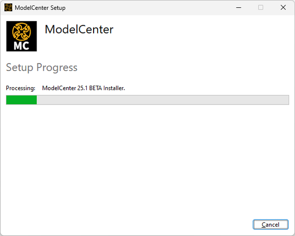 The bar shows the relative progress of the installation.