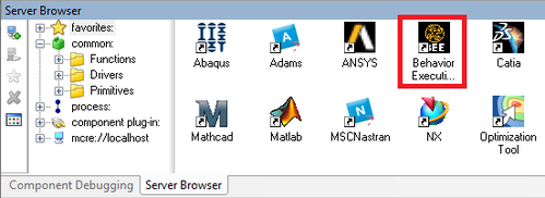 The Behavior Execution Engine component can be dragged from the Server Browser into the Analysis View.
