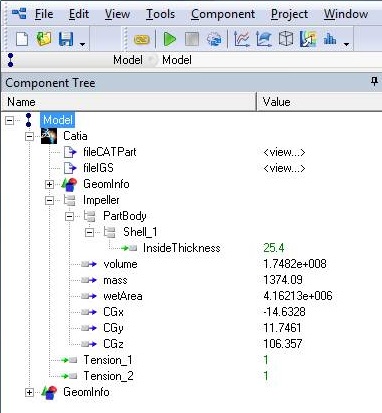 The ModelCenter Component Tree displays the results.