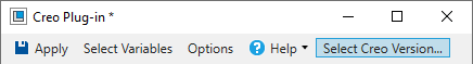 The Select Creo Version button is at the top of the Creo Plug-In.