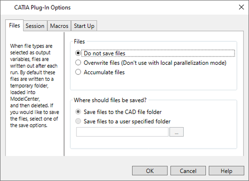 The Files tab in the CAD options.
