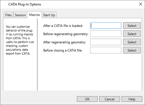 The Macros tab in the CAD options.