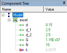 The ModelCenter workflow with the Excel Plug-In added. The component and its variables can now be used like any other ModelCenter component.