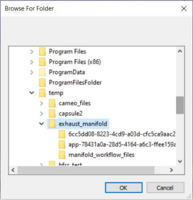 The Browse for Folder dialog opens. Navigate to the directory with the existing Fluent case model.