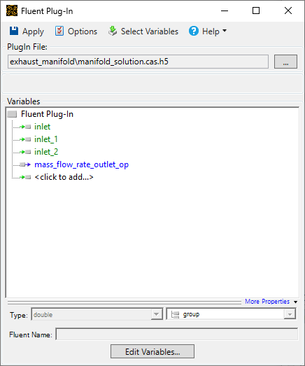 An example Fluent Plug-In showing selected variables.