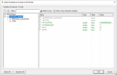 The Select Variables to include in the Model dialog displays all available variables.