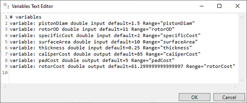 The Variables Text Editor allows all the advanced properties of the variables to be edited in text format.