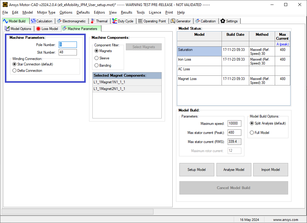 Machine Parameter Control Machine Parameters (AEDT link)