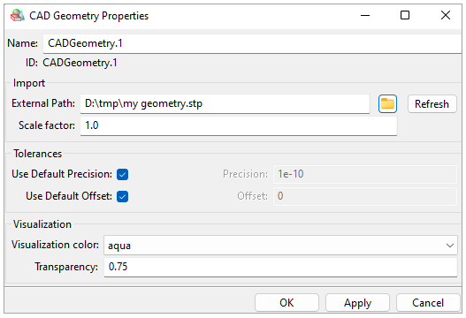 Property Dialog CAD Geometry