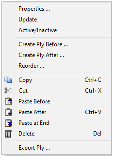 Right-Click Modeling Ply Menu