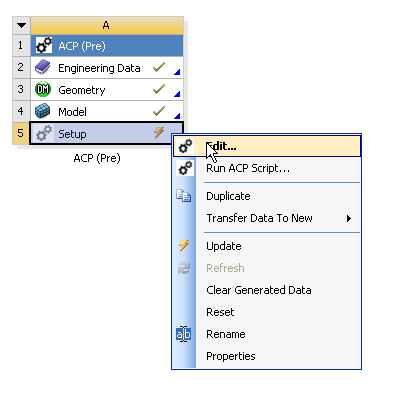 Context Menu of ACP (Pre) Setup