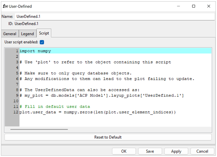 Script Field in the User-Defined Plot Properties