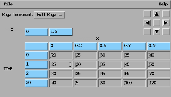 Example 3D TABLE Array Dialog