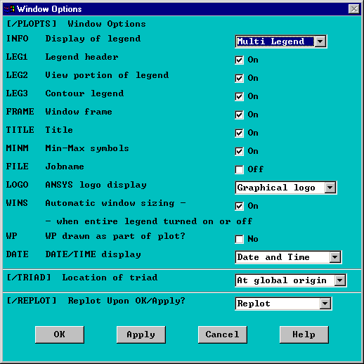 The Window Options Dialog Box