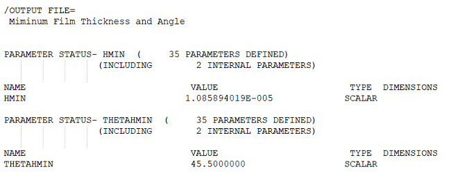 Minimum Film Thickness and Angle
