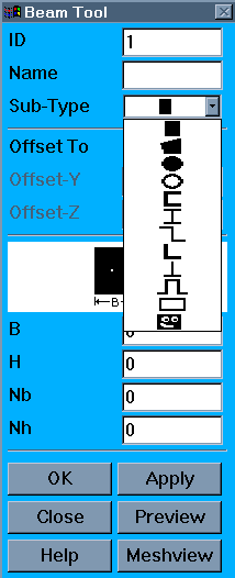 BeamTool with Subtypes Drop Down List Displayed