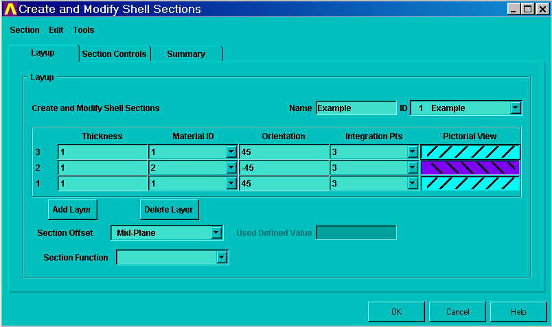 Shell Tool With Layup Page Displayed