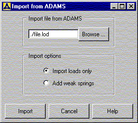 Import from Adams Dialog Box