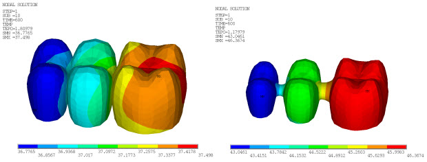 Temperature Distribution in Veneer and Core at 600 Seconds