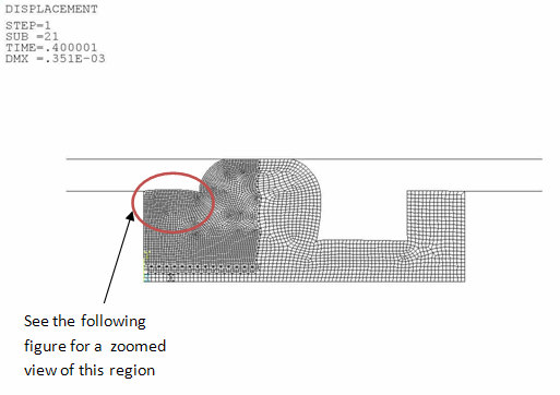 Deformation Profile at Load Step 1 -- Substep 20 (First Rezoning)