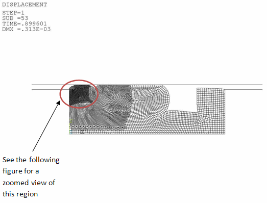 Deformation Profile at Load Step 1 -- Substep 50 (Second Rezoning)