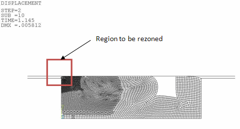 Deformation Profile at Load Step 2 -- Substep 10 (Third Rezoning)