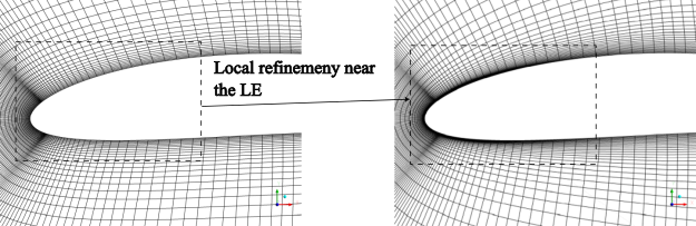Local mesh refinement on the leading edge for the medium mesh.