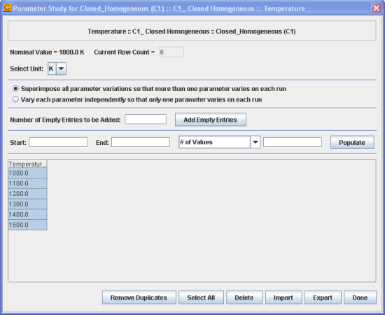 closed_homogeneous__transient.ckprj - Parameter Study Dialog for Temperature