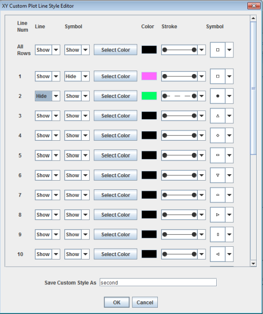 XY Custom Plot Line Style Editor